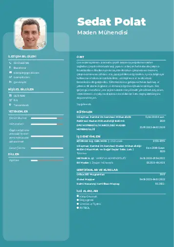 Maden Mühendisi Cv Örnekleri cv indir